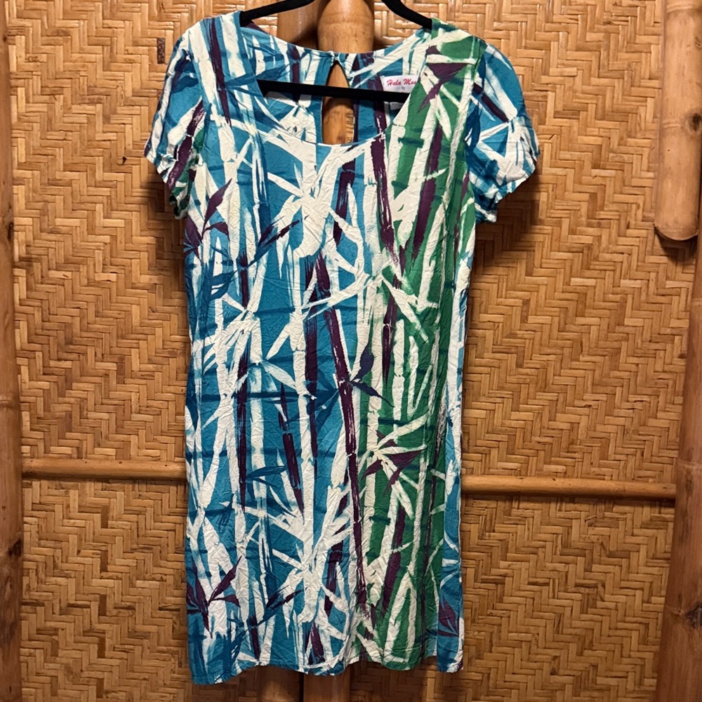 Jams World Hula Moon Bamboo Blue and Green Mini Dress large